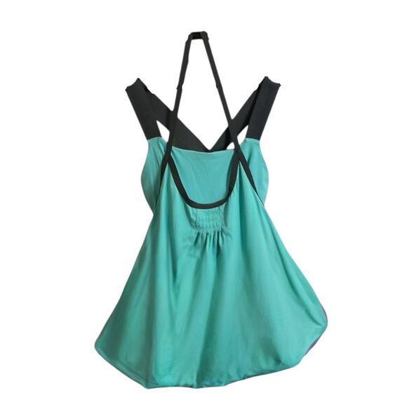 LULULEMON SPORT TANK TOP Size 6 Green Layered Bubble Hem Awareness Criss Cross - Picture 4 of 9